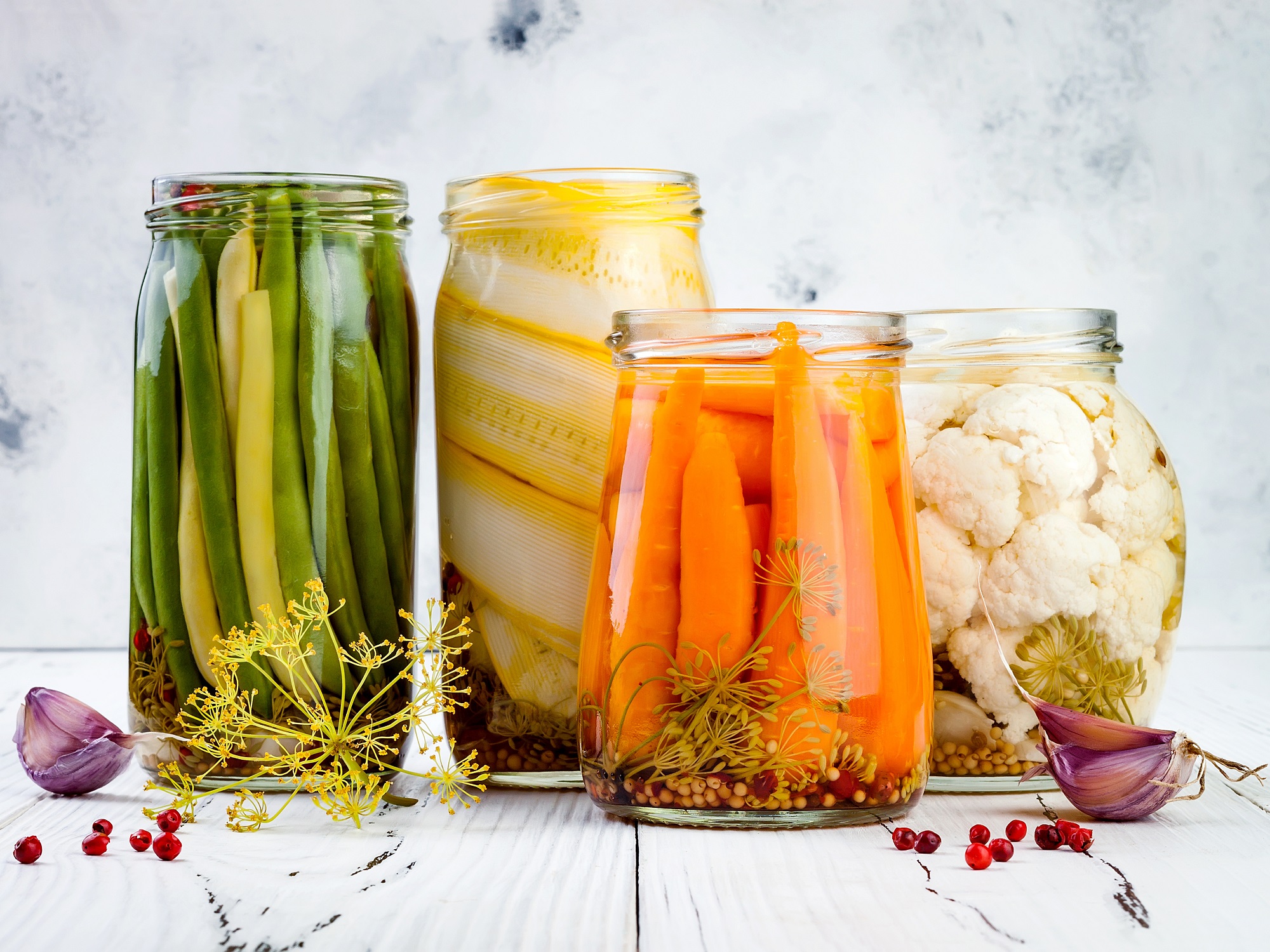 Pickled vegetables in jars