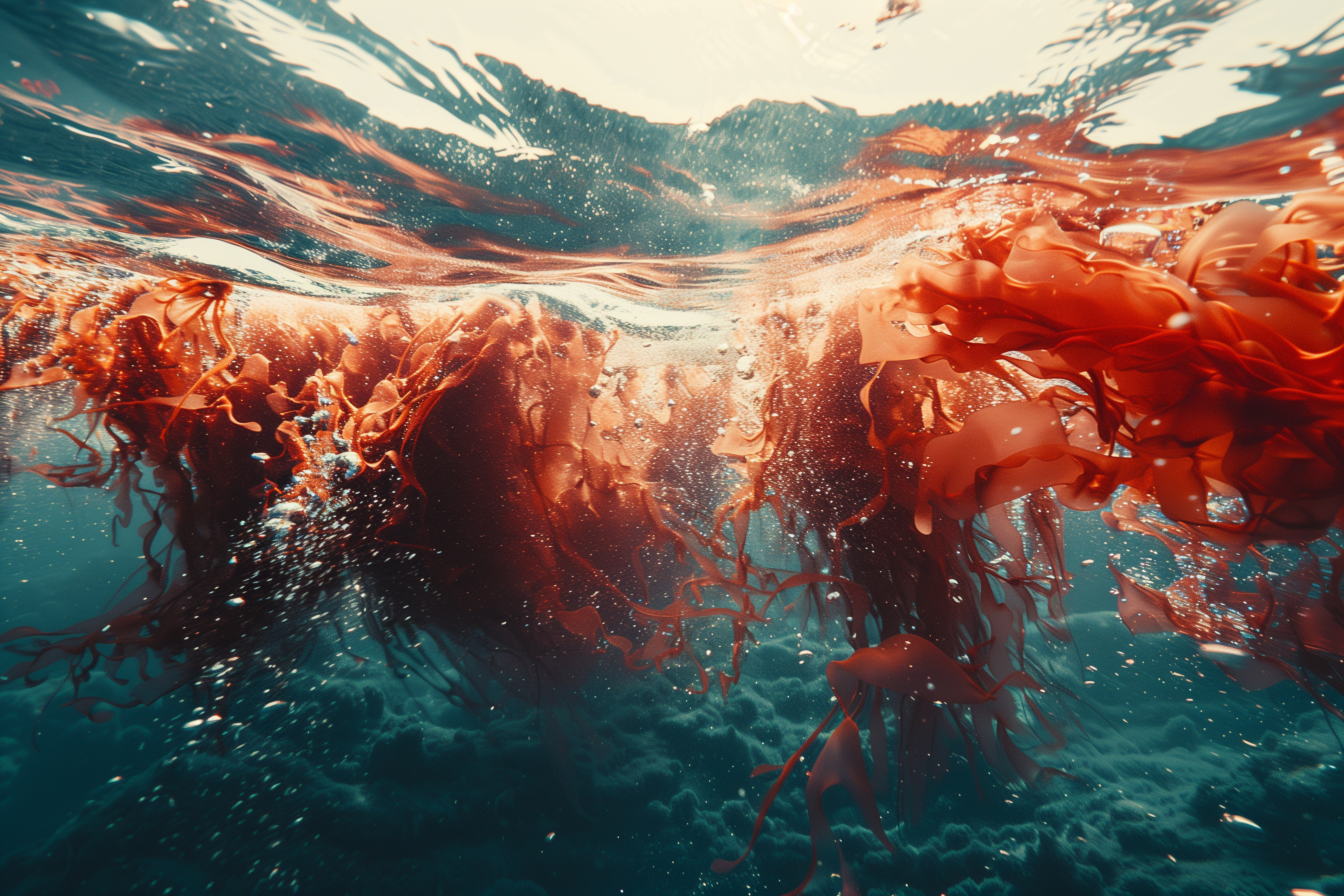 Red algae floating in water